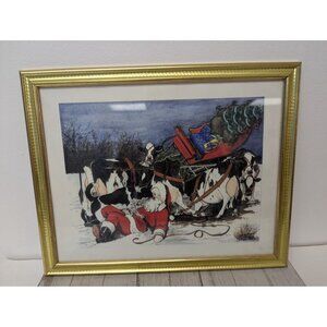 Jane McClure Jane's Prints Santa Claus Sleigh Wreck Country Framed Print